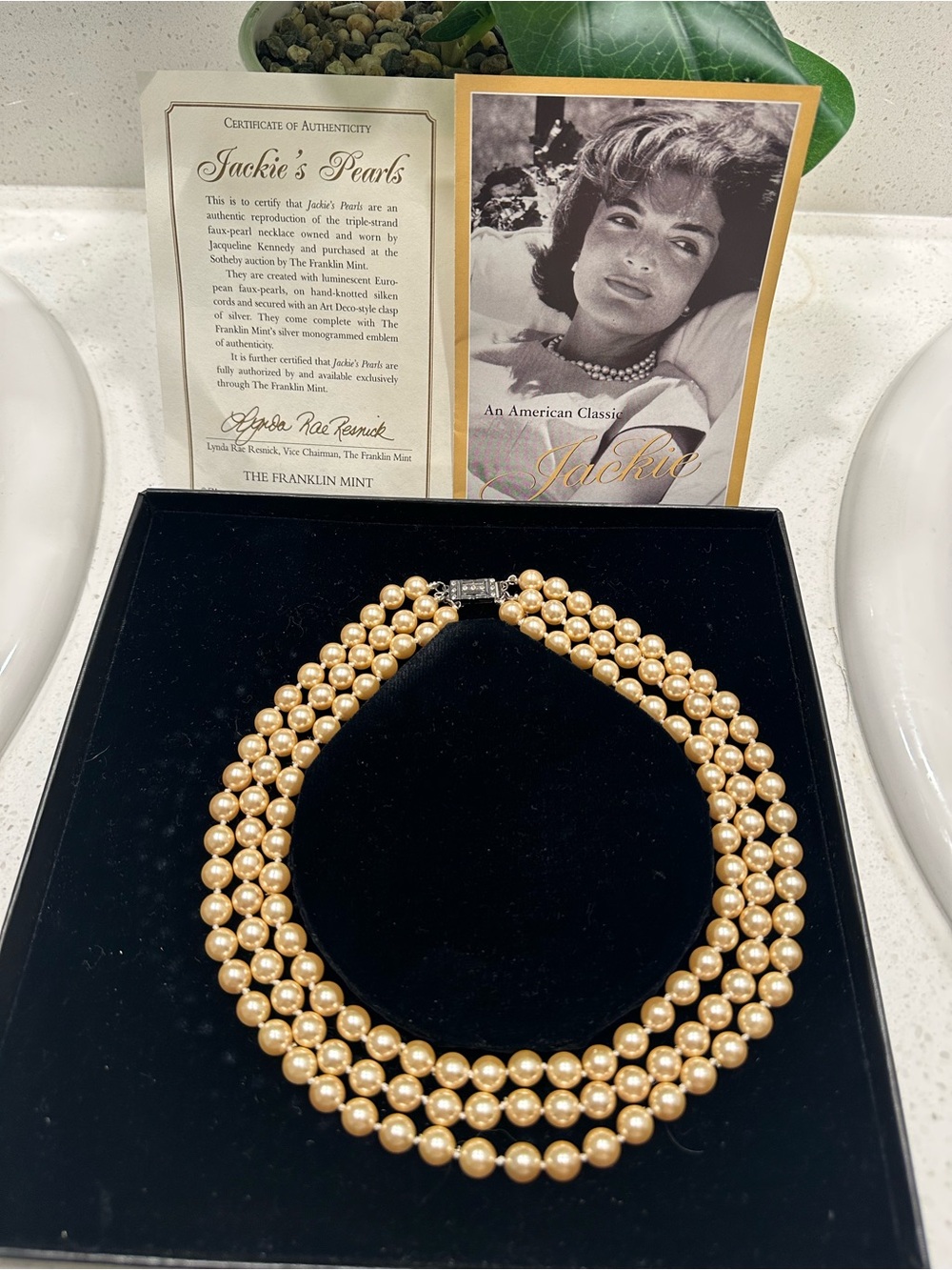 Jackie’s Pearls Three-Row Gold Pearl Necklace